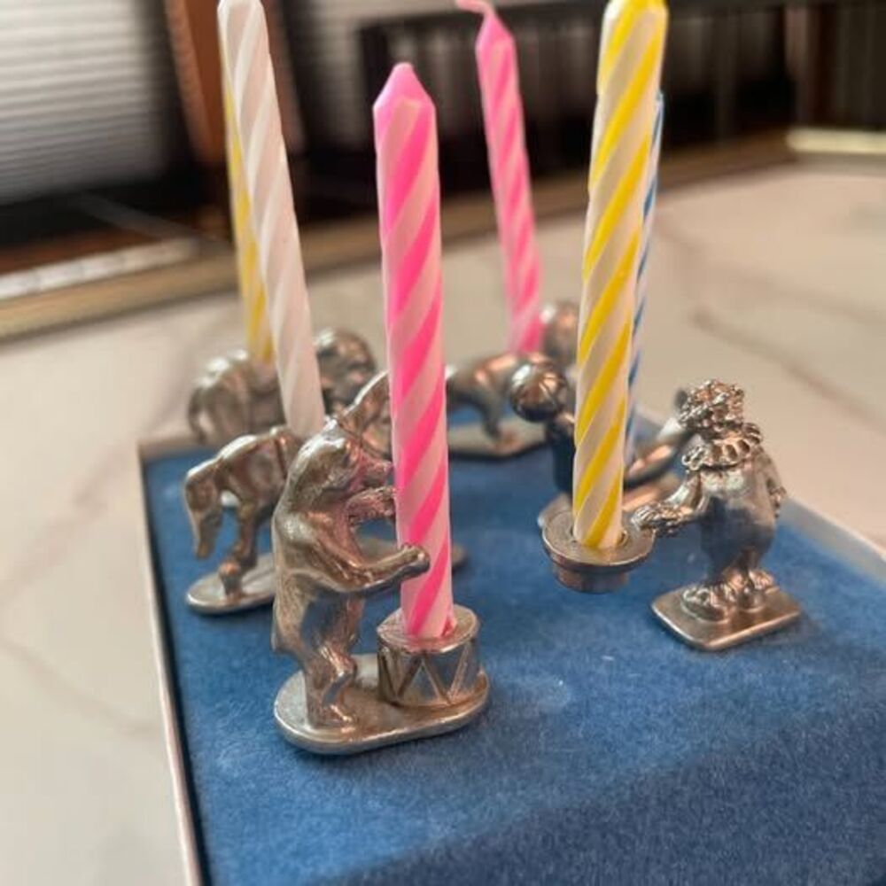 Vintage Empire Silver Circus-Themed Birthday Candle Holders Set (Box & Candles) - Picture 5 of 9